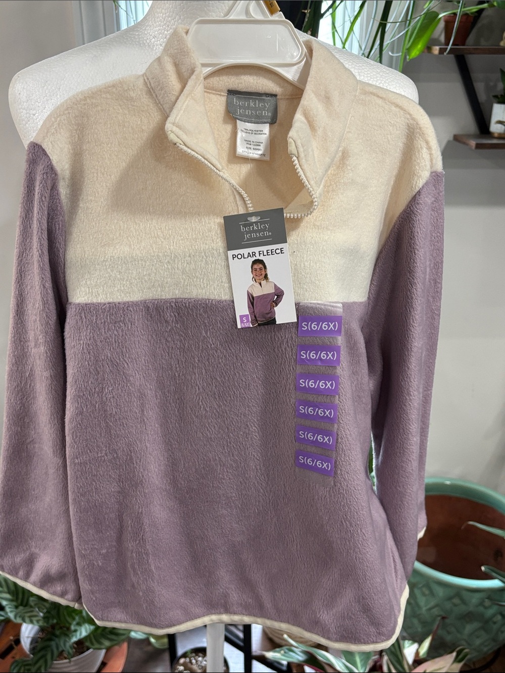 Berkley Jensen girls Lavender & Cream Polar Fleece Pullover size 6/6X
